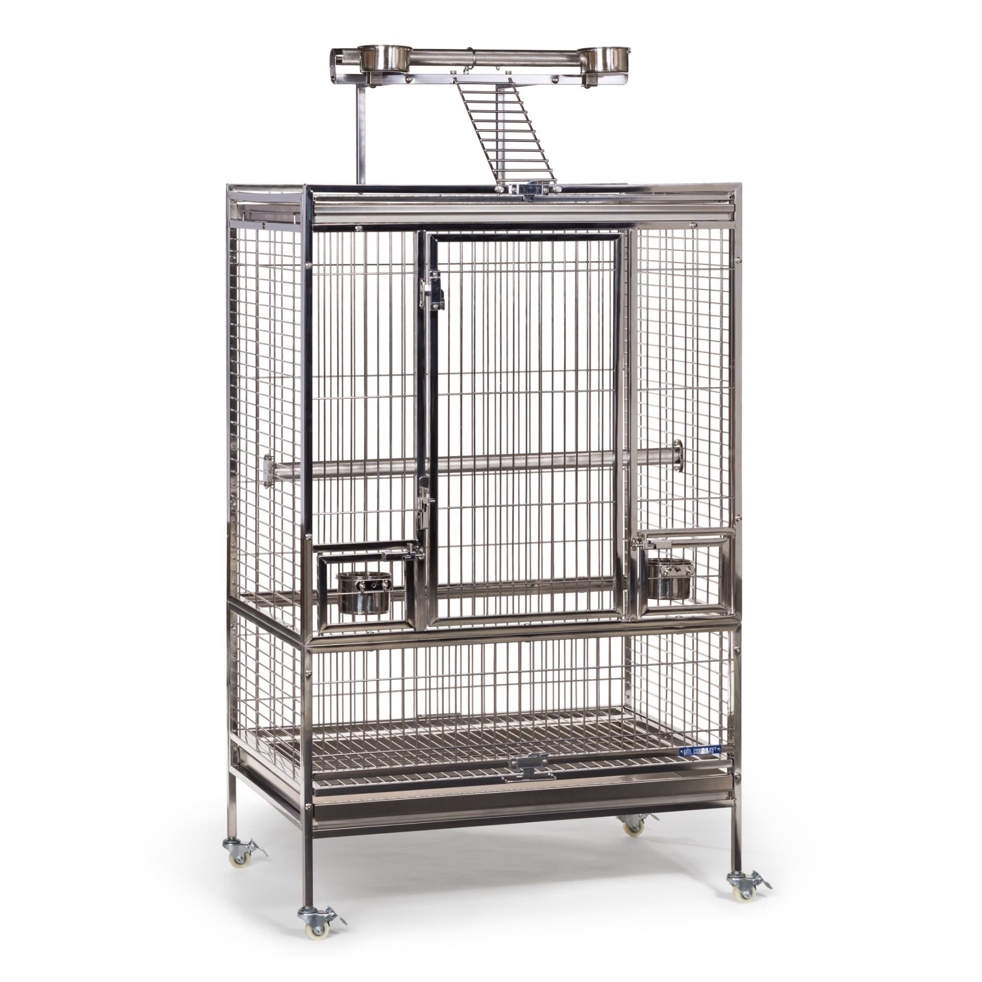 Large Stainless Steel Playtop Bird Cage with Rolling Casters