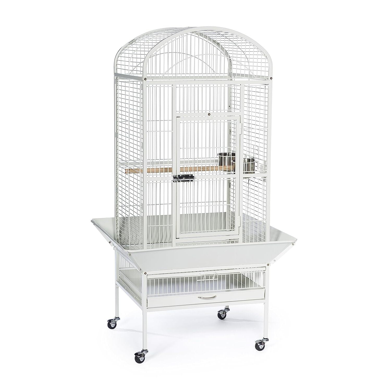 Chalk White Medium Dome Top Bird Cage with Wheels