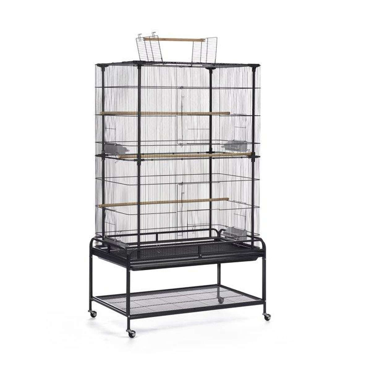 Black Metal Playtop Flight Bird Cage with Stand, 37" x 23" x 63"