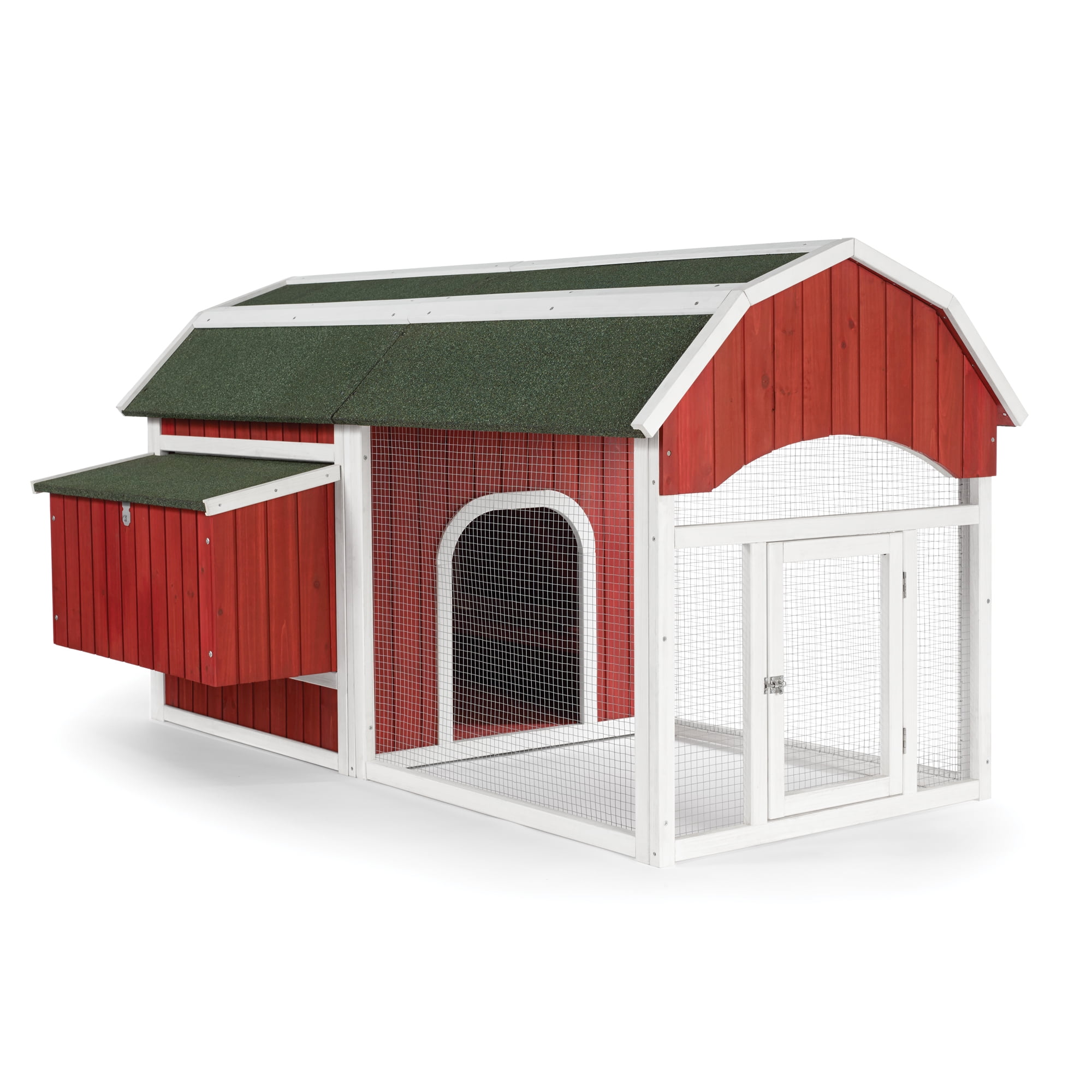 Red and Green Wooden Chicken Coop with Run