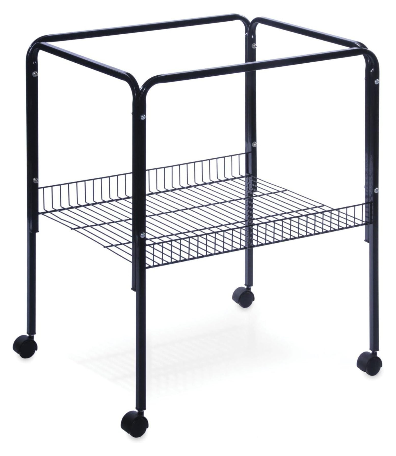Black Tubular Steel Rolling Bird Cage Stand with Shelf