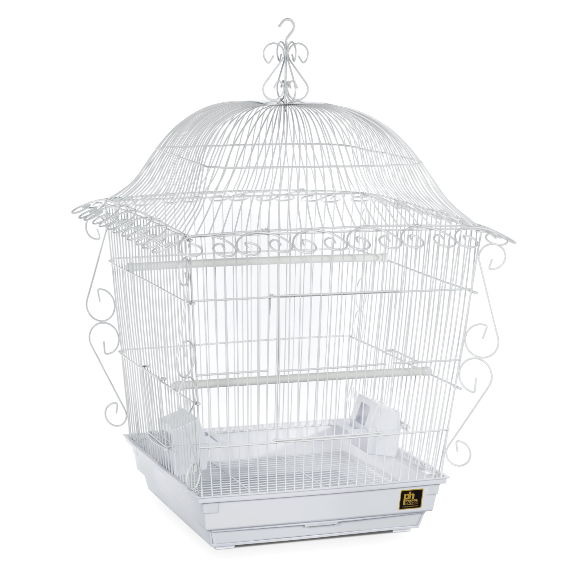 White Powder-Coated Steel Jumbo Scrollwork Bird Cage