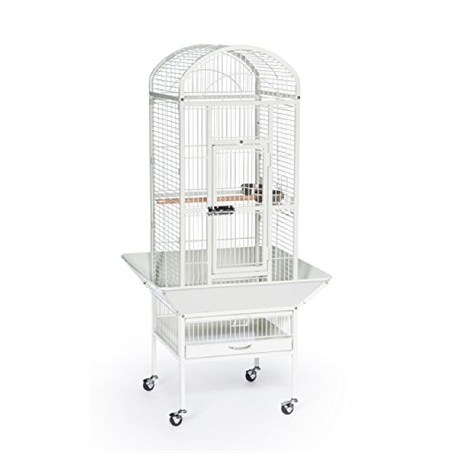 Chalk White Steel Dome Top Bird Cage with Wheels