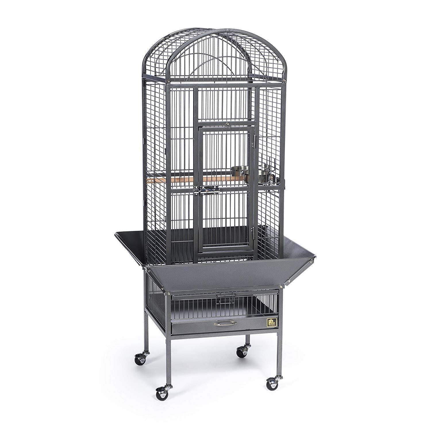 Black Hammertone Steel Dome Top Bird Cage with Wheels
