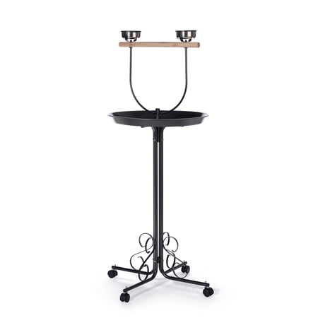 Prevue Pet Products Small Round Playstand for Birds with Black Metal Tray and Wooden Perch 3185
