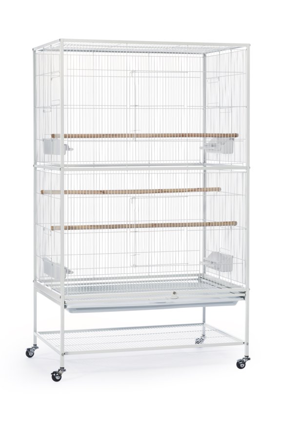 Wrought Iron Flight Bird Cage with Stand, Chalk White
