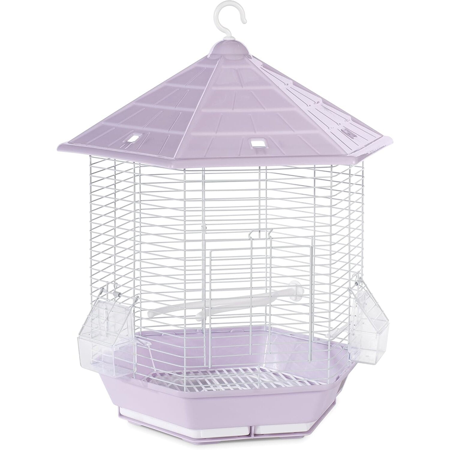 Lilac Hexagonal Steel Bird Cage with Peaked Roof