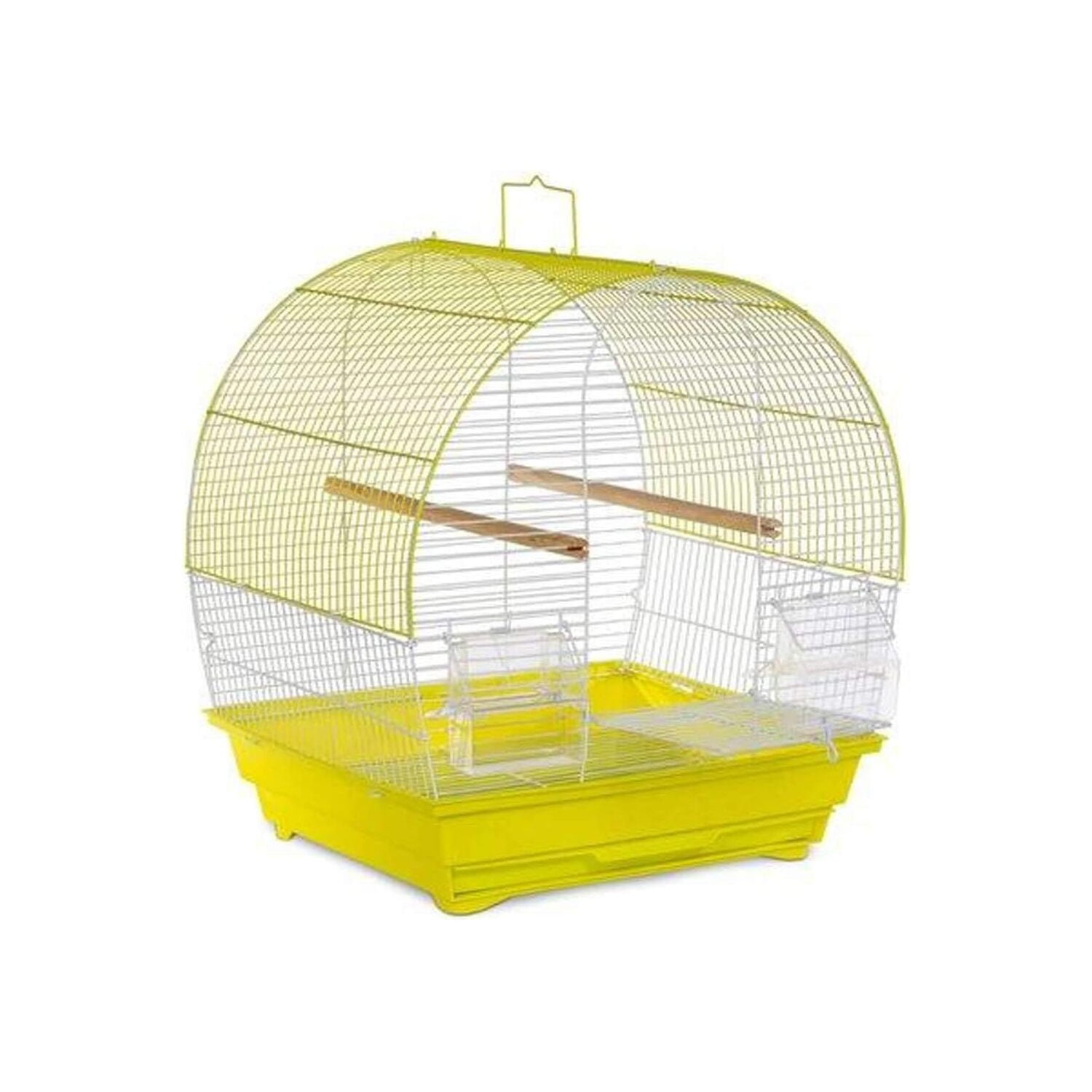 Yellow and White Dome Top Bird Cage with Wood Perches