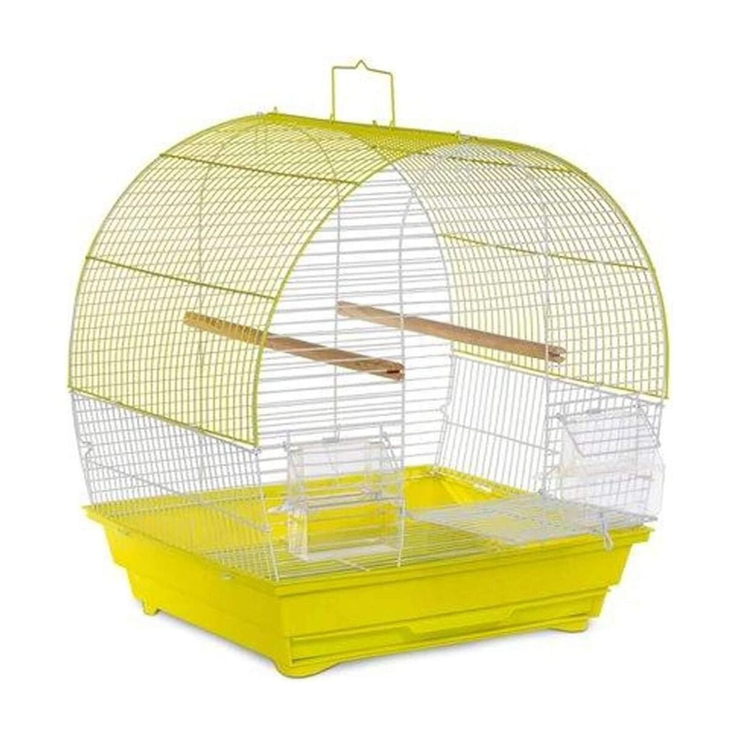 Yellow and White Dome Top Bird Cage with Wood Perches