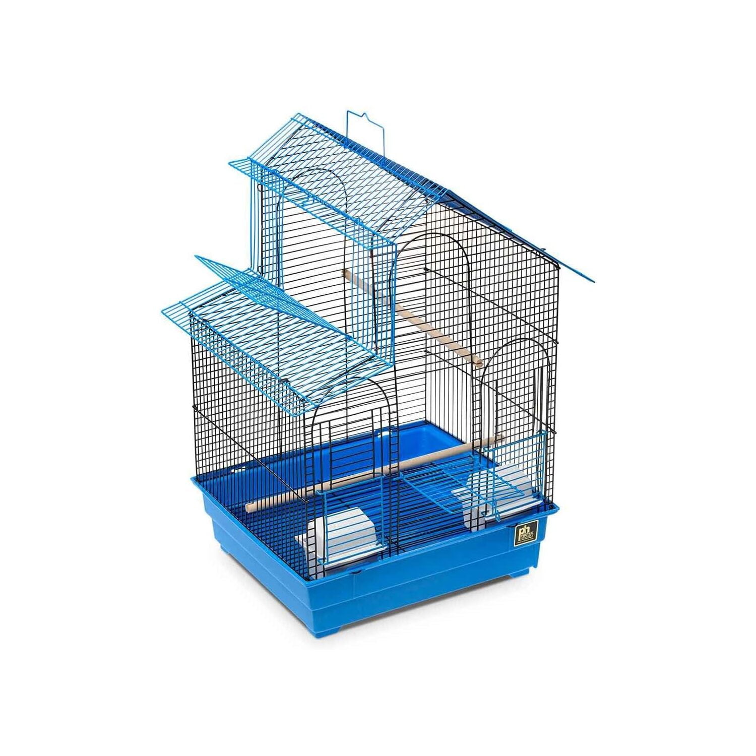 Blue and Black House Style Bird Cage with Playpen