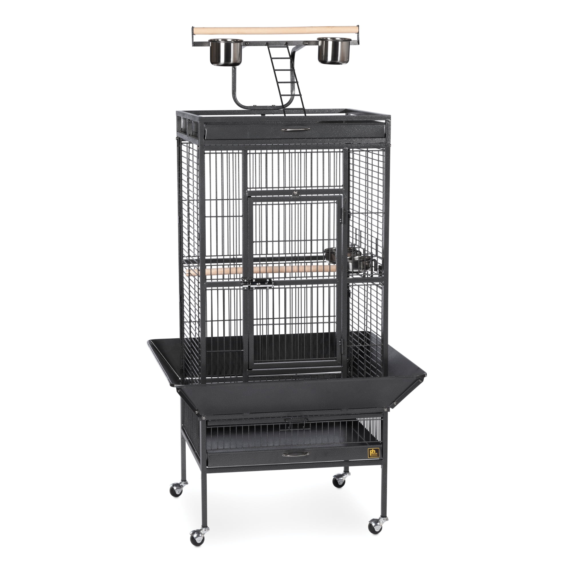 Medium Black Wrought Iron Bird Cage with Play Stand