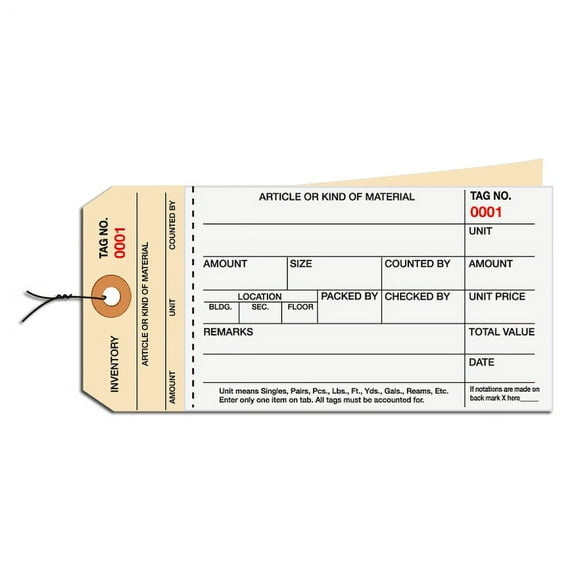 Prewired Manila Inventory Tags, 2-Part Carbonless Stub Style, 4500-4999, Box Of 500