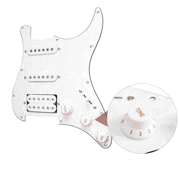 Prewired SSH Guitar Pickguard Set with Humbucker Pickups Loaded 3Ply Scratch Plate Assembly for Strat ST Style Electric Guitars White Pearl Replacement Parts Premium Upgrade 11 Screw Holes