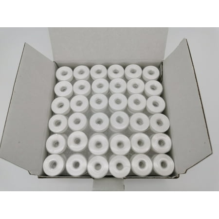 Prewound Bobbin, Size L, Style L, Brother SA155, 144pcs White Plastic Sided, 60S/2, 100% Polyester, LPW-60S2