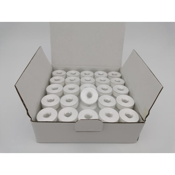 Prewound Bobbin, Size M, Style M, 75pcs White Color 40S/2 Thread, Plastic Sided Bobbin, 40S/2 Spun Polyester, MPW-40S2
