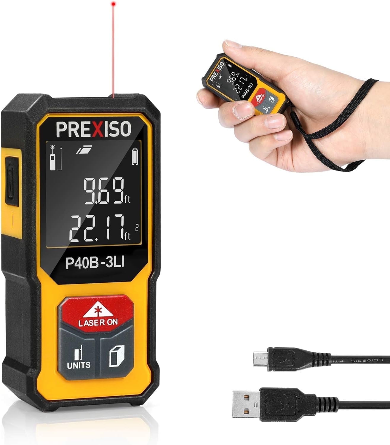 Prexiso Mini Laser Measurement Tool, 135ft Rechargeable Laser Distance Meter