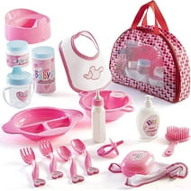 Prextex 18-Piece Baby Doll Accessory Set In Zippered Carrying Case - Doll Feeding Toys, Fashion, Bath Accessories, Bottle, Hair Brush. Perfect for Kids, Toddlers and Girls