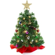 Prextex 22” Mini Christmas Tree with Lights Ornaments and Presents - Small Christmas Tree with Lights Christmas Table Decorations | Little Christmas Tree - Warm White, Green