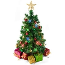 Prextex 23" DIY Tabletop Mini Pink Christmas Tree with Multi-Color LED Lights, Star Treetop, Decorated Gift Boxes and Hanging Ornaments for DIY Christmas Decoration