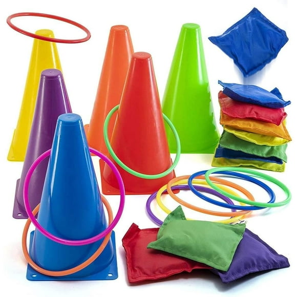 Prextex 3-in-1 Yard Game Set - Ring Toss Set, Bean Bag, Cones | Lawn, Street, Pool, Garden Games | Sports Day Kit Equipment, Party/Gift Bag | Birthday, Christmas, Halloween, Easter Games | Kids&Adults