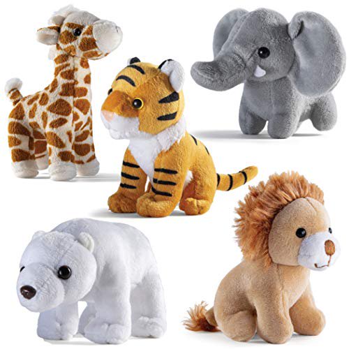 Prextex Plush Animals Playset: 5 Cute Five Inch Animals - Giraffe ...