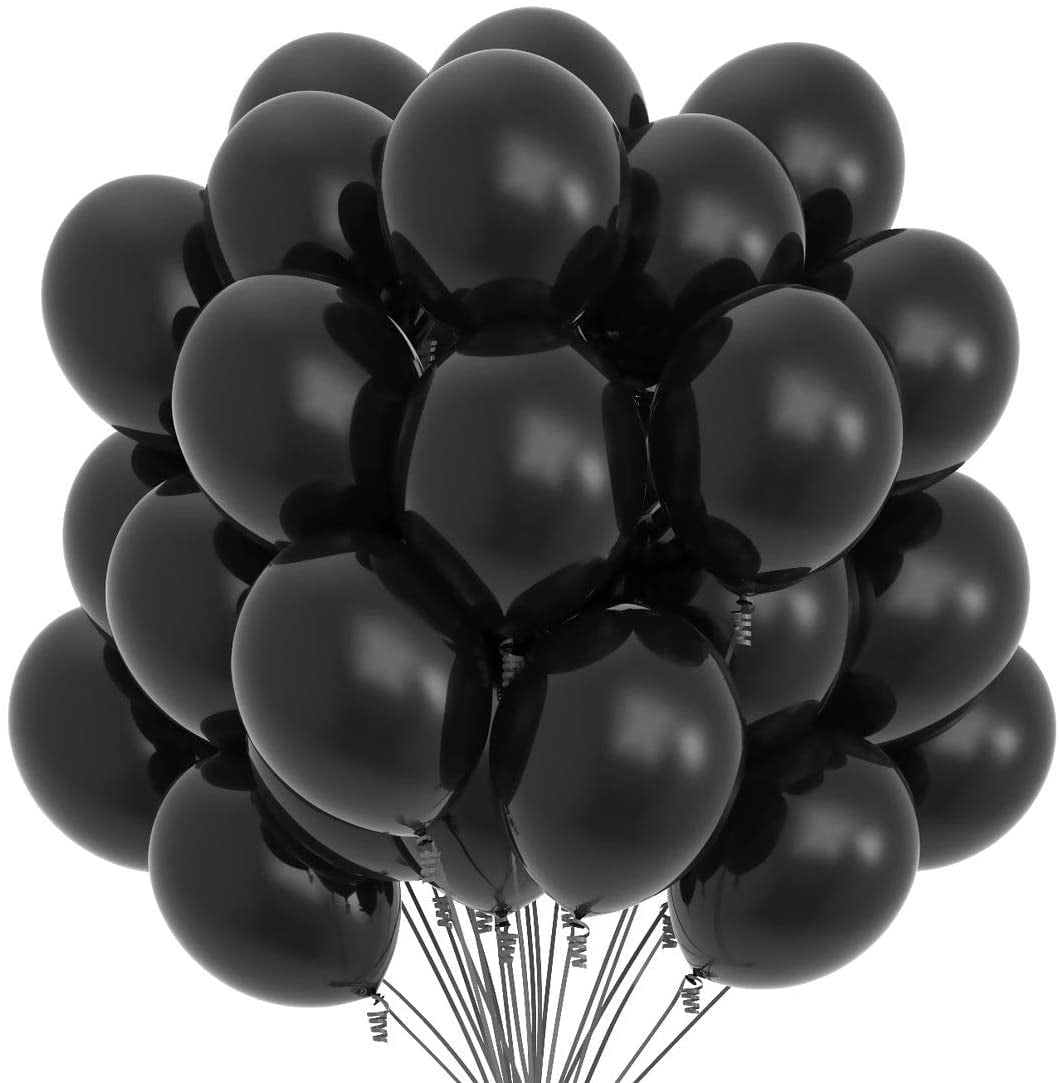 Prextex 75Pack 12 Inch HeliumQuality Black Balloons with Ribbon for