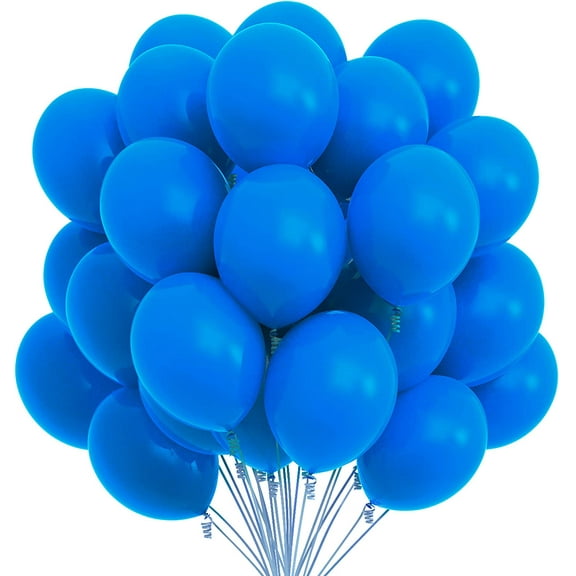 Prextex 75 Blue Party Balloons 12 Inch Blue Balloons with Matching Color Ribbon for Blue Theme Party Decoration, Weddings, Baby Shower, Birthday Parties Supplies or Arch Dcor - Helium Quality