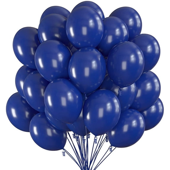 Prextex 75 Midnight Blue Party Balloons 12 Inch Deep Blue Balloons with Matching Color Ribbon for Theme Party Decoration, Wedding, Baby Shower, Birthday Parties Supplies or Arch Dcor - Helium Quality