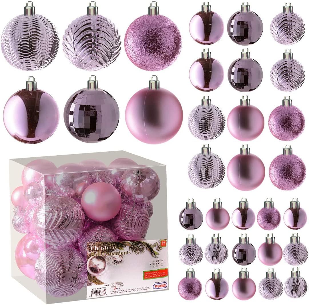 Prextex Christmas Tree Ornaments - Pink Christmas Ball Ornaments Set ...
