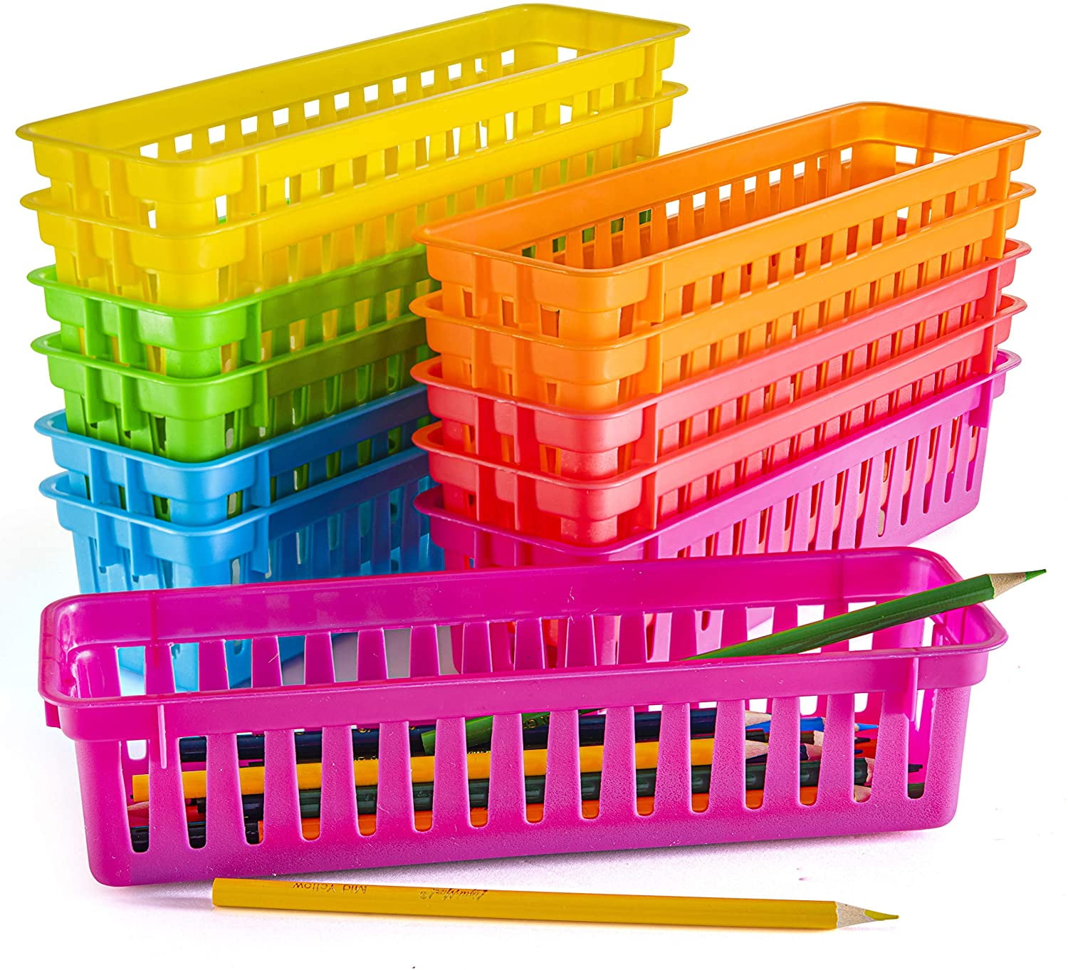 Prextex Classroom Pencil Organizer | Pencil/Crayon Basket | Variety Colors (12 pack)