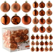 Prextex Copper Christmas Ball Ornaments for Christmas Decorations - 36 Pieces Xmas Tree Shatterproof Ornaments with Hanging Loop for Holiday and Party Decoration (Combo of 6 Styles in 3 Sizes)
