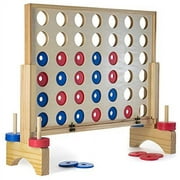 Prextex Giant Connect 4 Game - 4 in A Row Wooden Family Game Indoor/Outdoor Use, in Order to Win Connect the 4 | Four in a Row Family Game, Jumbo Wooden | Travel Bag, Coins and Rules Included