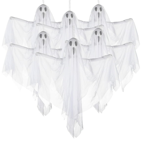 Prextex Halloween Fabric Ghost. 6 Pcs Halloween Hanging Spooky Ghost Props for Indoor/Outdoor Decorations