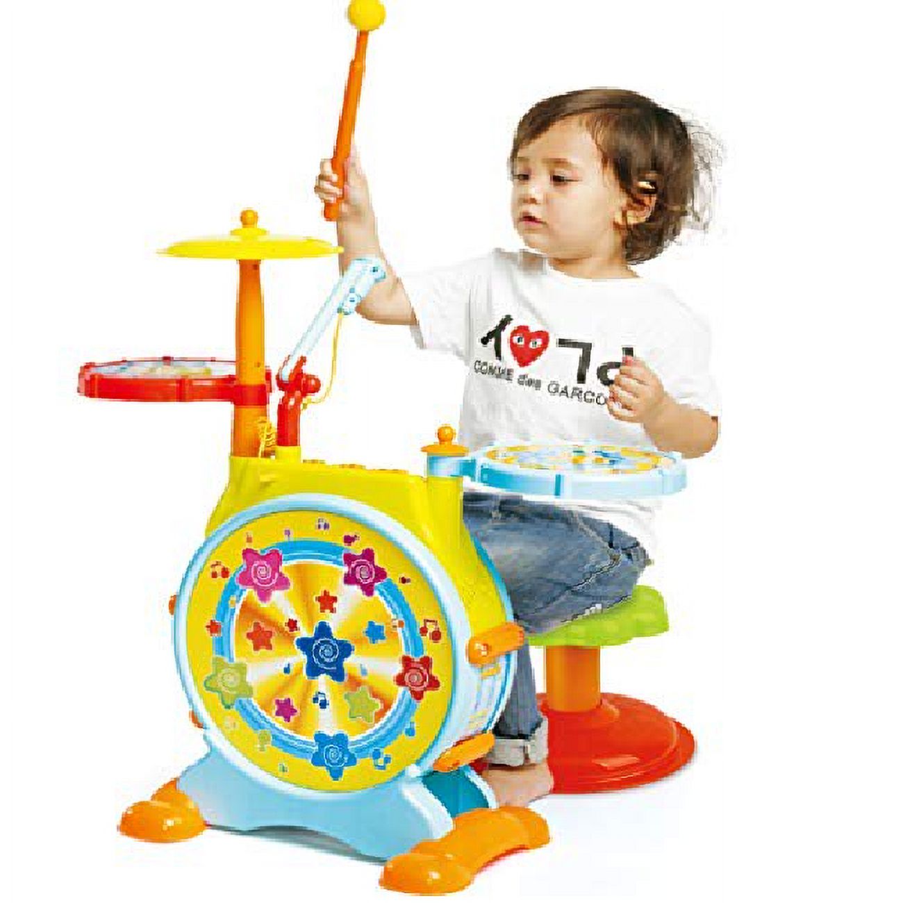 Toy Drum Set for Kids, 7 Piece Set with Bass Drum with Foot Pedal, Tom
