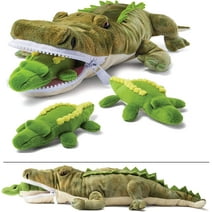 Prextex Plush Crocodile with 3 Little Plush Baby Crocodiles Stuffed Alligator Plush Animals Playset