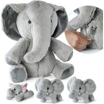 Prextex Plush Elephant with 3 Little Plush Baby Elephants - 4 Piece Soft Stuffed Animals Playset