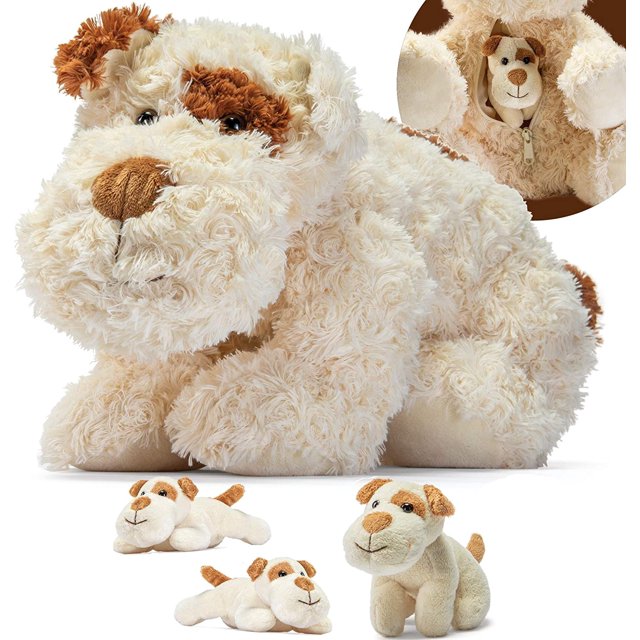 Prextex Plushlings Collection Plush Dog with 3 Cute Little Puppies