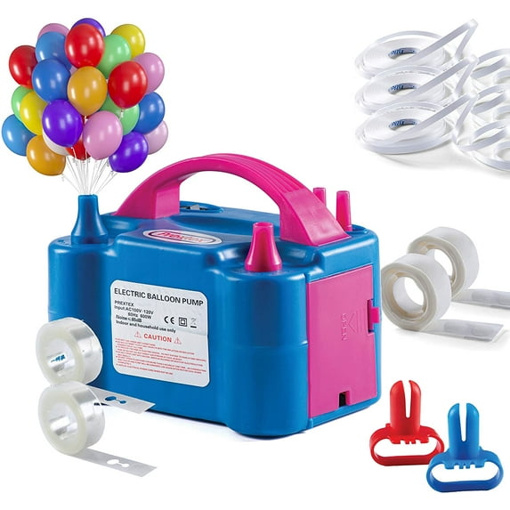 Prextex Portable Balloon Pump with 85-Piece Balloon Decoration Set - 110V Electric Air Blower Portable Balloon Inflator for with 75 Balloons, White Ribbon, Tying Tools, Tape Strips, Dot Glue