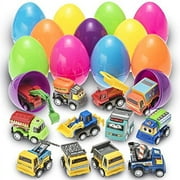 Prextex Prefilled Easter Eggs - Toy Filled Easter Eggs Filled with Pull-Back Construction Vehicles