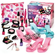 Prextex Pretend Play Makeup Set with Cosmetic Bag and 3 Pairs of Dress-Up Shoes - 16pc