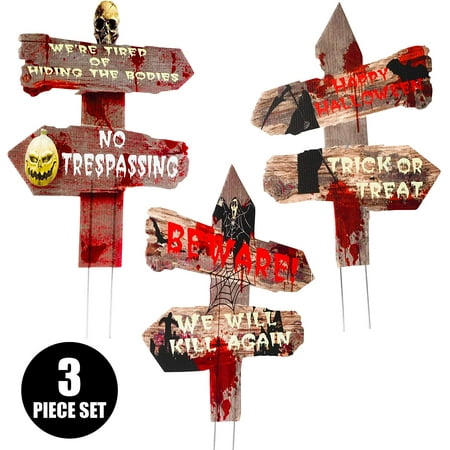 Prextex Scary Yard Signs Halloween Decorations, 3 Pack
