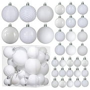 Prextex White Christmas Ball Ornaments for Christams Decorations - 36 Pieces Xmas Tree Shatterproof Ornaments with Hanging Loop for Holiday and Party Deocation (Combo of 6 Styles in 3 Sizes)