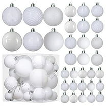 Restored Prextex White Christmas Ball Ornaments for Christams Decorations - 36 Pieces Xmas Tree Shatterproof Ornaments with Hanging Loop for Holiday and Party Deocation (Combo of 6 Styles in 3 Sizes) (Refurbished)