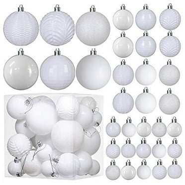 Restored Prextex White Christmas Ball Ornaments for Christams Decorations - 36 Pieces Xmas Tree Shatterproof Ornaments with Hanging Loop for Holiday and Party Deocation (Combo of 6 Styles in 3 Sizes) (Refurbished)