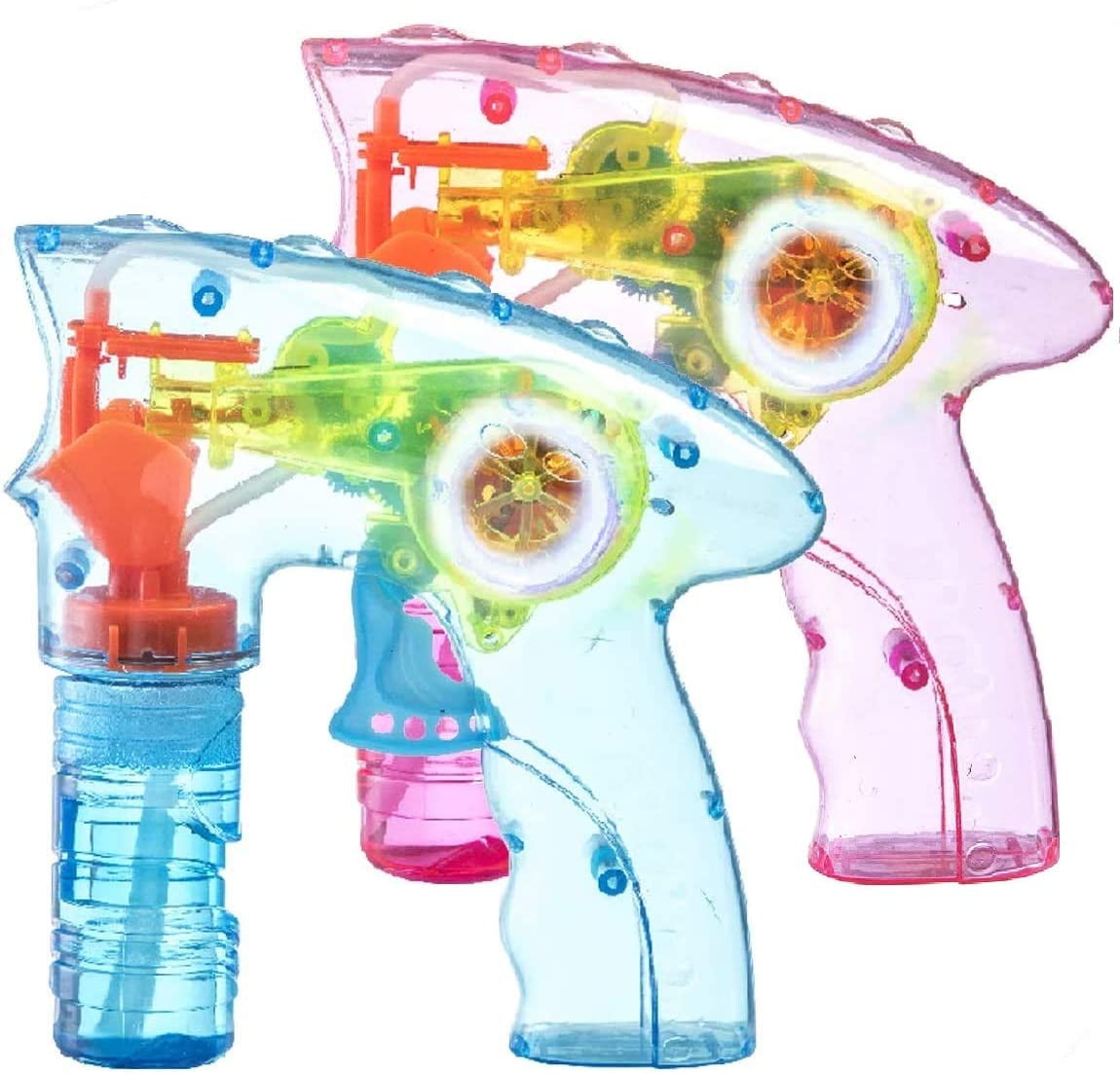 Prextex Wind up Bubble Gun Shooter LED Light up Bubble Blower Indoor and Outdoor Toys for Puppys Kids Boys and Girls no Batteries Needed-pack of 2 Bubble Machine for Kids Bubble