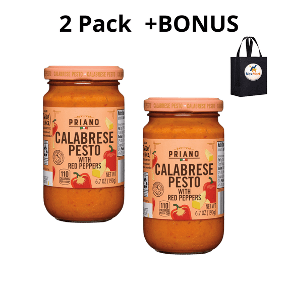 Priano Calabrese Pesto with Red Peppers, 6.7 oz , 2 Pack + Bonus