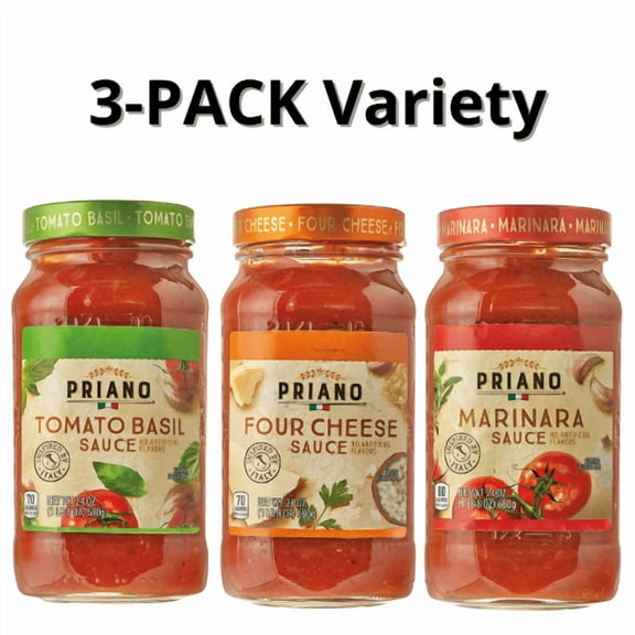 Priano Tomato Basil,Marinara,Four Cheese Sauce Variety 3-Pack,24oz