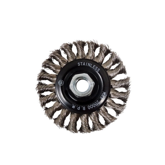 (Price/10/Box)Sand Star SS4WK625SS020 4 Wheel Brush, 20 Knots , .020 Stainless , 3/4 Trim, 1/2 Face, 5/8-11 Nut, 20000 Max RPM