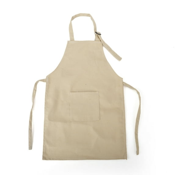 (Price/12 Pcs) Opromo Colorful Cotton Canvas Kids Aprons with Pocket, Artist Apron & Chef Apron(S-XXL)-Khaki-XXL
