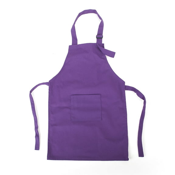 (Price/12 Pcs) Opromo Colorful Cotton Canvas Kids Aprons with Pocket, Artist Apron & Chef Apron(S-XXL)-Purple-M